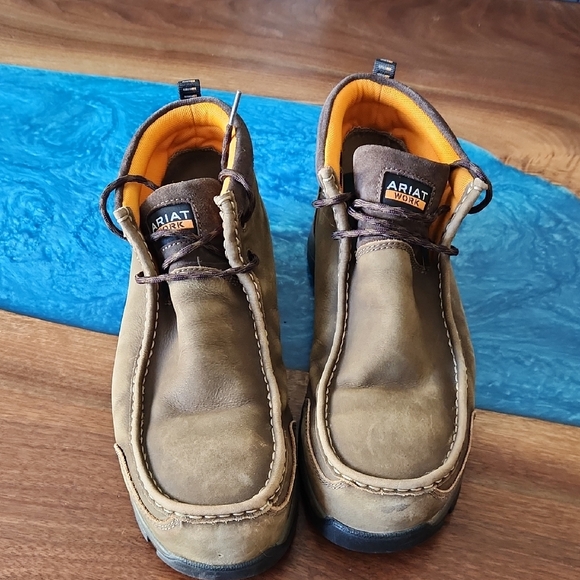 Ariat Brown Leather Moc Toe Work Boots with Orange Interior